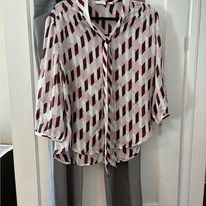 New York & Company Charcoal Stretch Trousers with Pink, Maroon, Cream Blouse